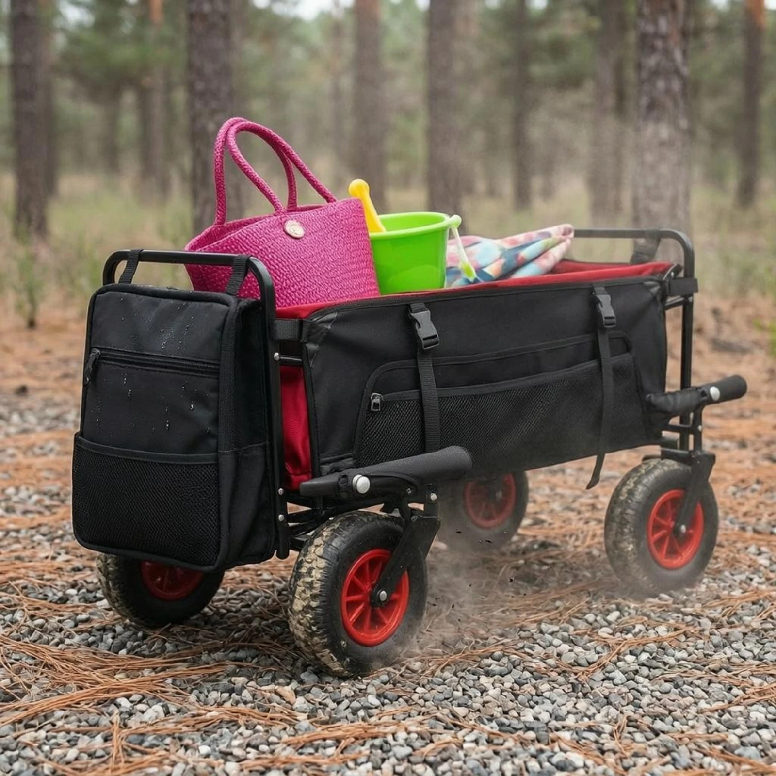 Wagon Side Storage Bag Adjustable Straps Trailer Hanging Bag Buckle Fasteners for Camping Trips
