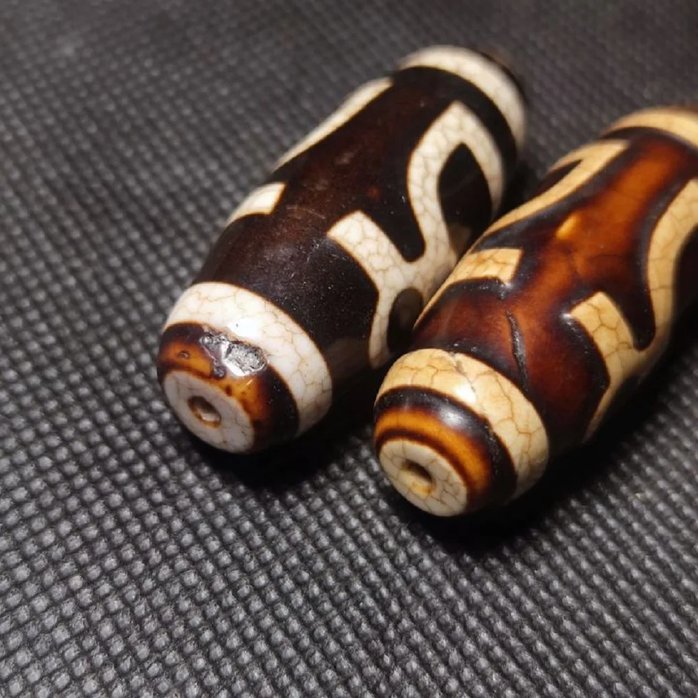 Tibet Totem Natural Agate Dzi Brown Fire Sacrifice Dragon Scale Open Piece God of Wealth Tianzhu Pendant Pendant DIY Accessories