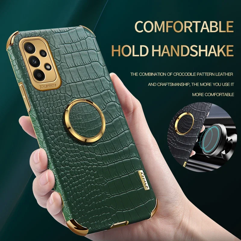 For Samsung Galaxy A52 A53 A56 A55 A50s A51 4G A54 5G Crocodile PU Leather Soft Case with Magnetic Ring Holder Cover Phone Cases
