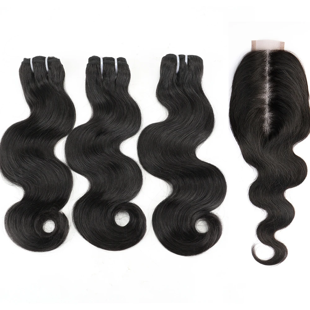 

Body Wave Human Hair Bundles with 2x6 Transparent Lace Closure 100% Human Hair Unprocessed Brazilian Hair 3 Bundle with Closure