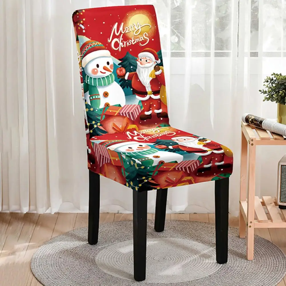 Elastic estiramento Natal cadeira cobre Set, festiva cadeira protetores, desenhos animados Santa, boneco de neve, novo