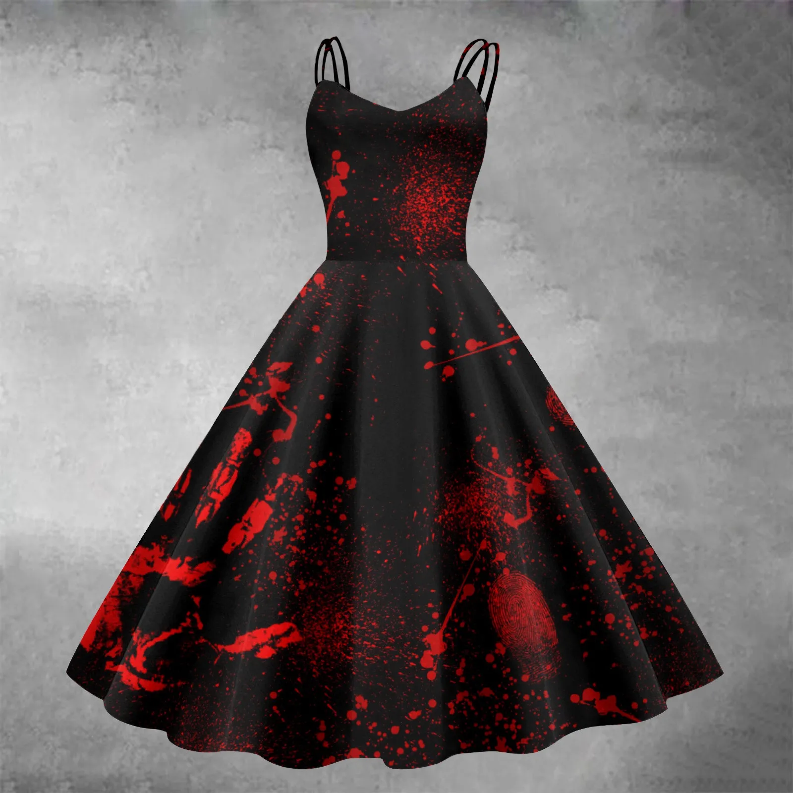 Fashion Halloween 3D Bloody Handprint Printed Dress For Women Spaghetti Strap Casual Long Dress Sleeveless Tunic A Line Dresses