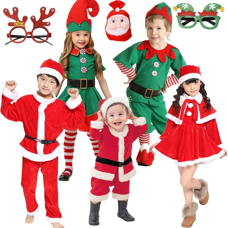 

Kids Christmas Costumes Santa Claus Cosplay Clothes Boys and Girls New Years Red Xmas Clothes Christmas Eve Party Clothings