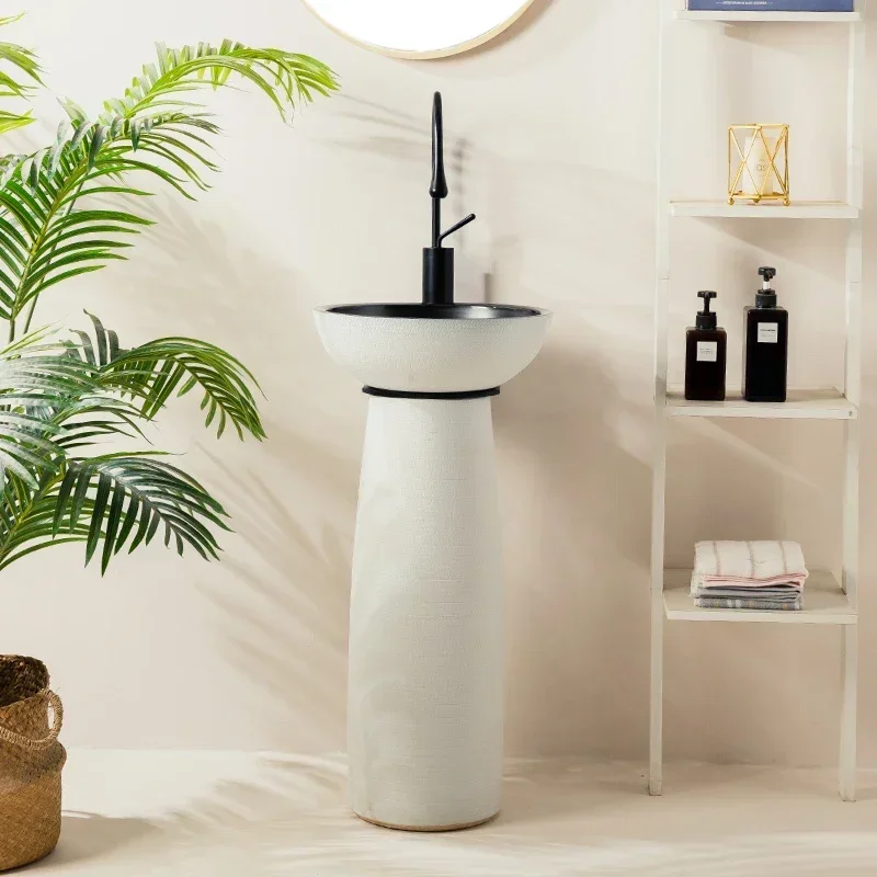 

New cylindrical column ceramic wash basin one floor balcony bathroom wash basin vertical villa courtyard wash hands