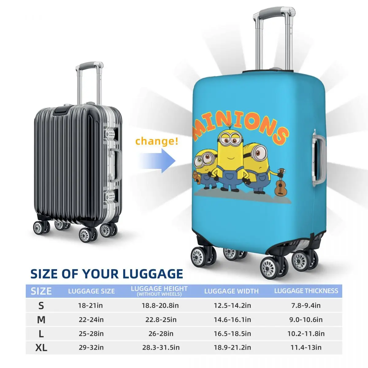 Funda de equipaje de Minions personalizada, cubiertas protectoras elásticas para maleta de viaje, se adapta a 18-32 pulgadas