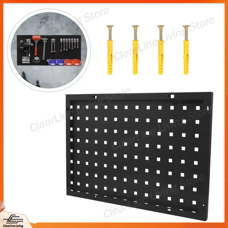 1Pcs Sturdy Galvanized Steel Pegboard Wall Organizer Easy Install Removable Tool Storage Rack for Garage Hardware Store