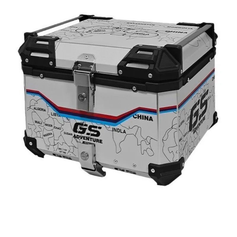 36L/45L/55L/65L Motorcycle Universal Aluminum Alloy Trunk Storage Box Tail Box Waterproof Luggage Compartment Map Sticker Style