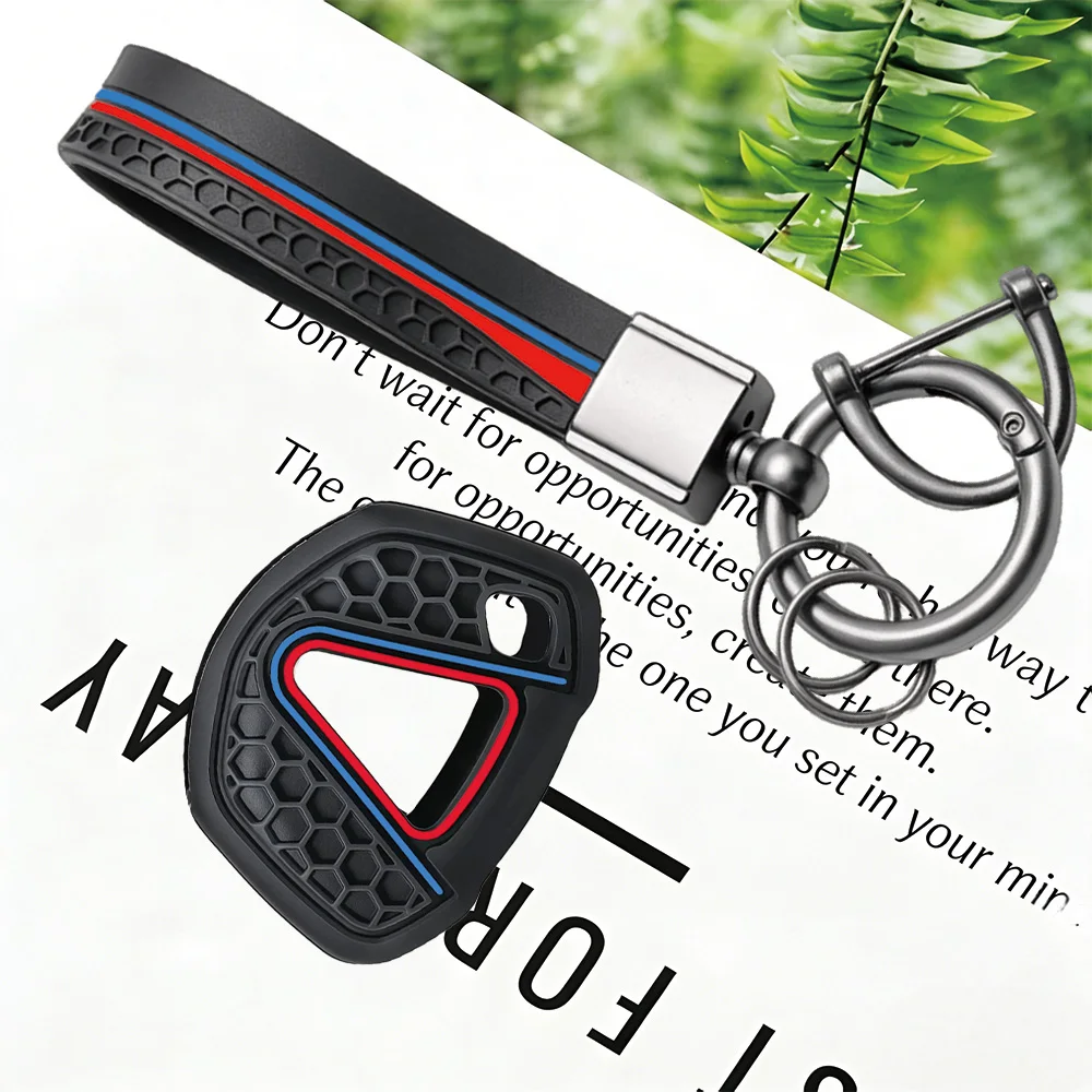 Motorcycle Key Fob Cover With Keychain Honeycomb Red Blue Stripe For KAWASAKI NINJA 500 Z500 SE 400 650 Z400 Z650 Z650RS