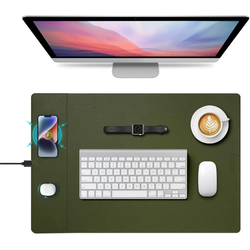

15W Fast Wireless Charging Mouse Pad, Large 23.4x15.6 Desk Mat with Smooth Surface, Military Green for MacBook, PC, Laptop