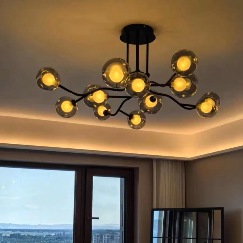 ‌Nordic Modern LED Chandelier Minimalist Magic Bean Glass Pendant Light Living Dining Room Home Living room Decor Lighting