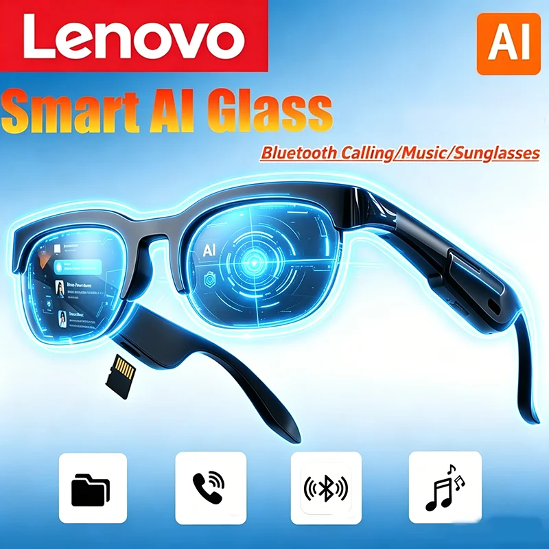Lenovo Smart AI GlassesRemote Control Touch with Photo Camera Recording Translator Voice Assistant Music Bluetooth Sunglasses