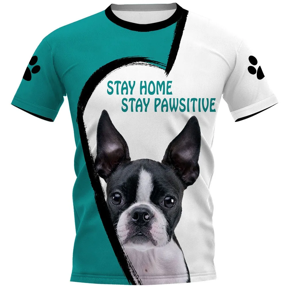 

HX Бостон-терьер футболки 3D графика Stay Pawsitive пуловеры футболки модные футболки с животными для собак Harajuku мужская одежда