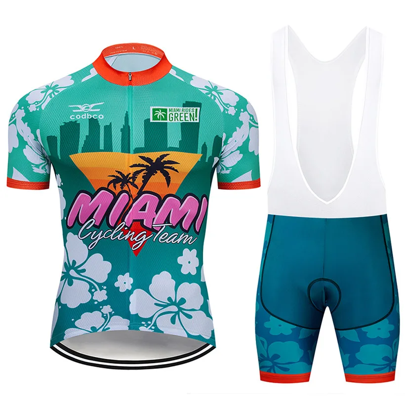 Conjunto de Ropa de Ciclismo del equipo de MIAMI para hombre, Culotte corto y Maillot, Ropa de verano para bicicleta de montaña y carretera, novedad