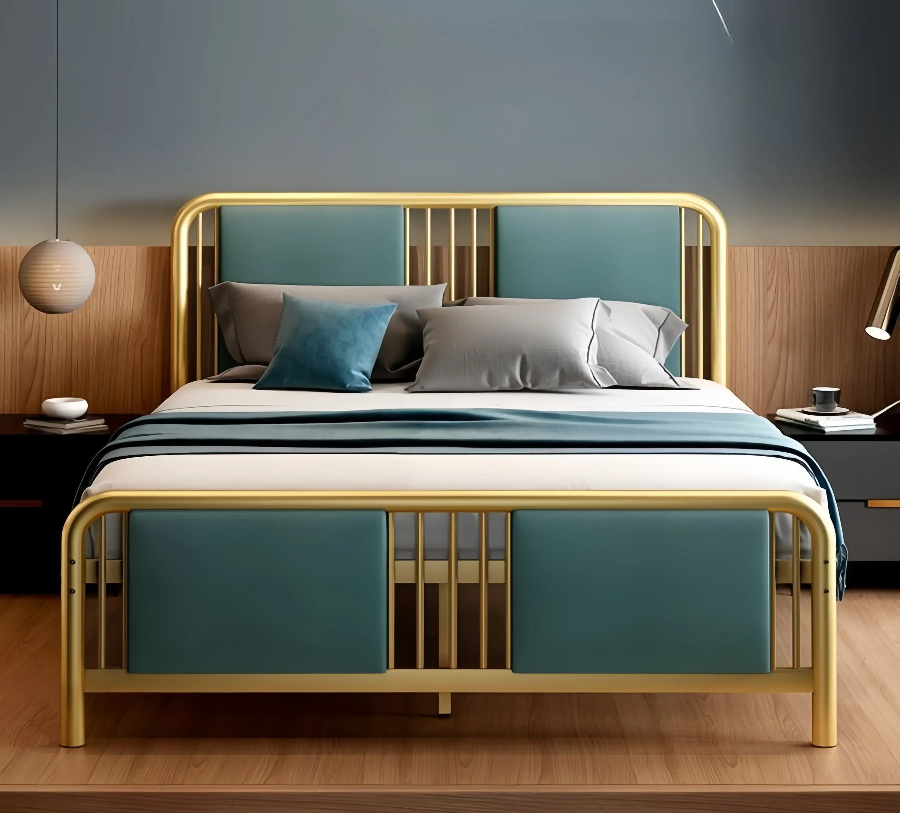 ￥%Factory Wholesale Extendable Foldable Portable Metal Frame Bed Sturdy Adjustable Modern Design Microfiber Upholstery Twin Full