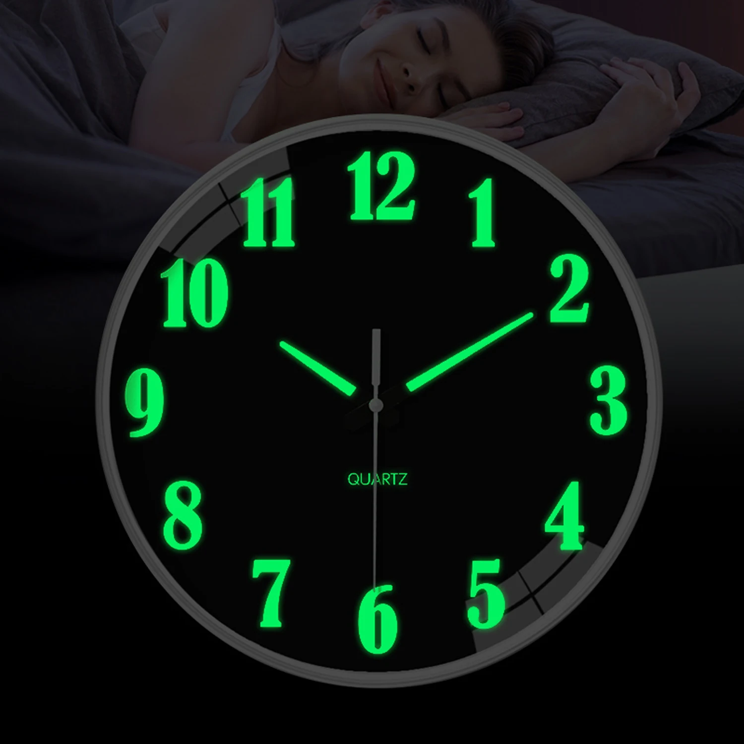 Luminous Wall Clock, Silent Non-Ticking Night Light Wall Clocks Battery Operated, Decorative for Kitchen, Home, Bedrooms, Office