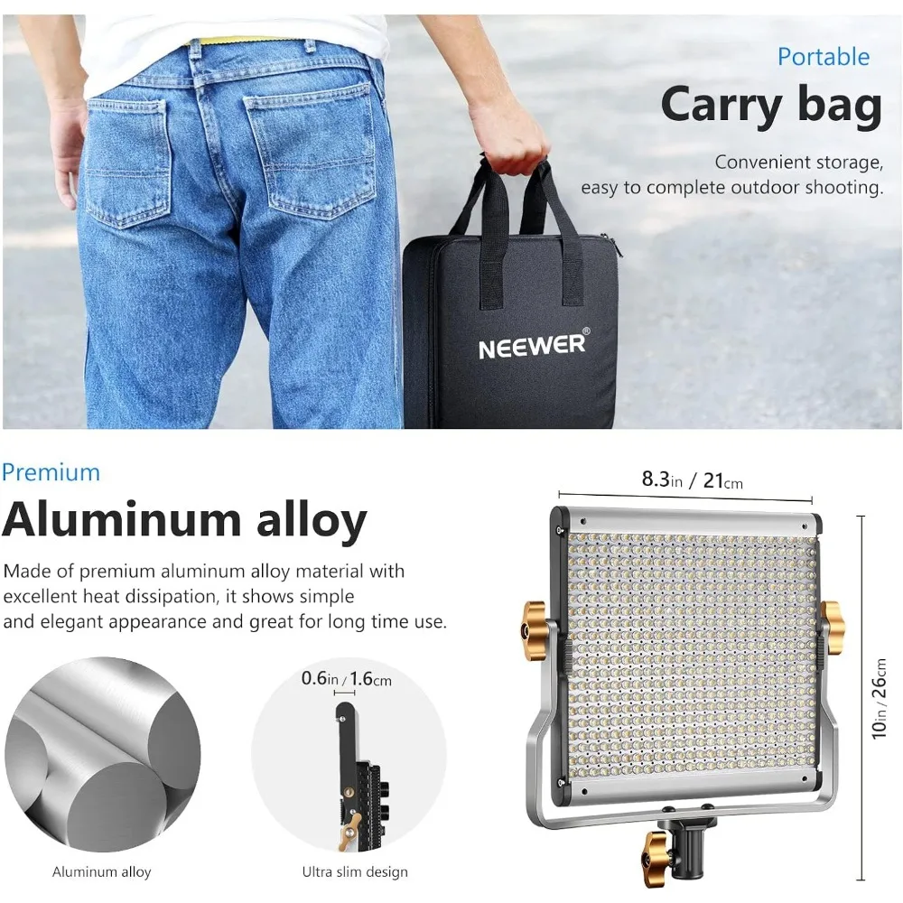 Neewer Dimmable Bi-Color LED with U Bracket Professional Video Light for Studio, YouTube Outdoor Video Photography Lighting Kit,