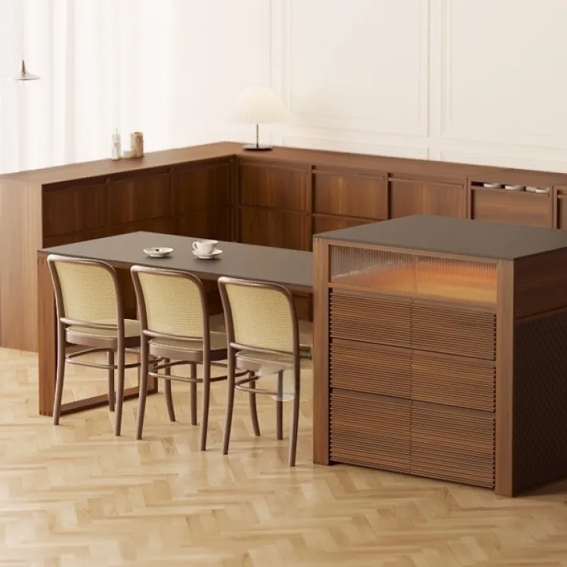 Black walnut, all solid wood slate island dining table integrated