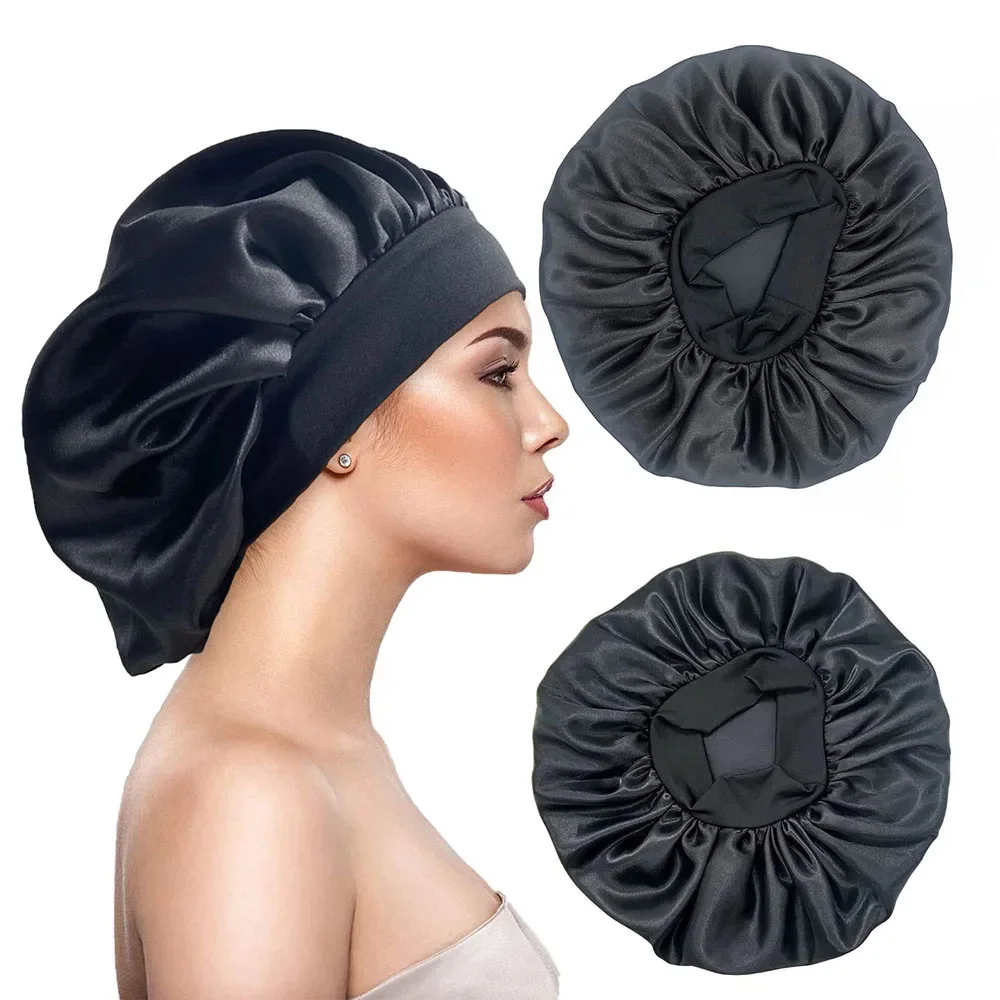 Newly Satin Night Hair Cap Women\'s Solid Sleeping Hat Sleep Care Bonnet Nightcap For Women Unisex Cap