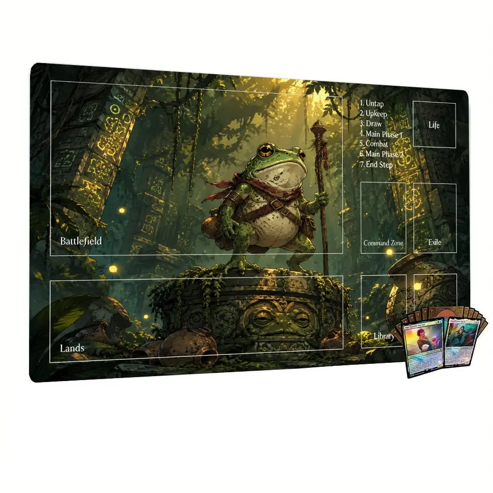 Vibrant Psychedelic Mushroom Jungle Frog Amphibian Landscape Large Table Playmat For Laptop Gaming Workspace