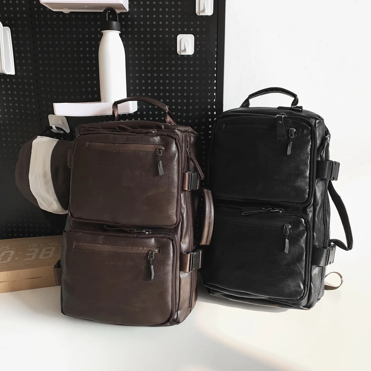 PU leather retro multi-functional large-capacity 16-inch computer travel bag, hand-held, shoulder, crossbody business backpack