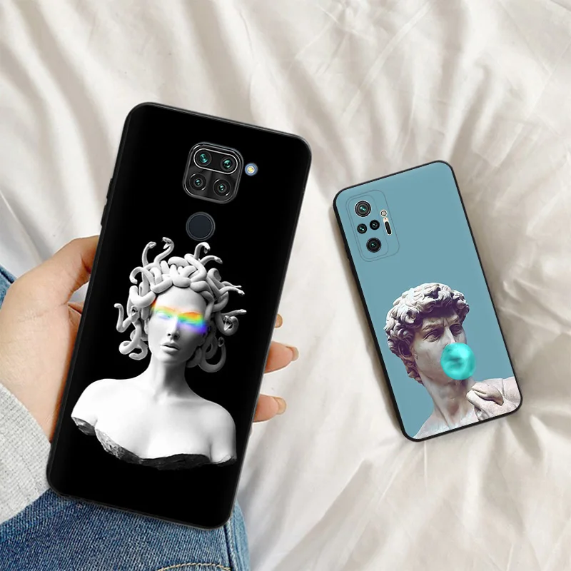 For Redmi Note 12 4G 12S 11 Pro 5G 11s 10 10s 9 9s 9t 8t 7 8 Vintage Plaster Statue David Medusa Art Soft Phone Shell Case Cover