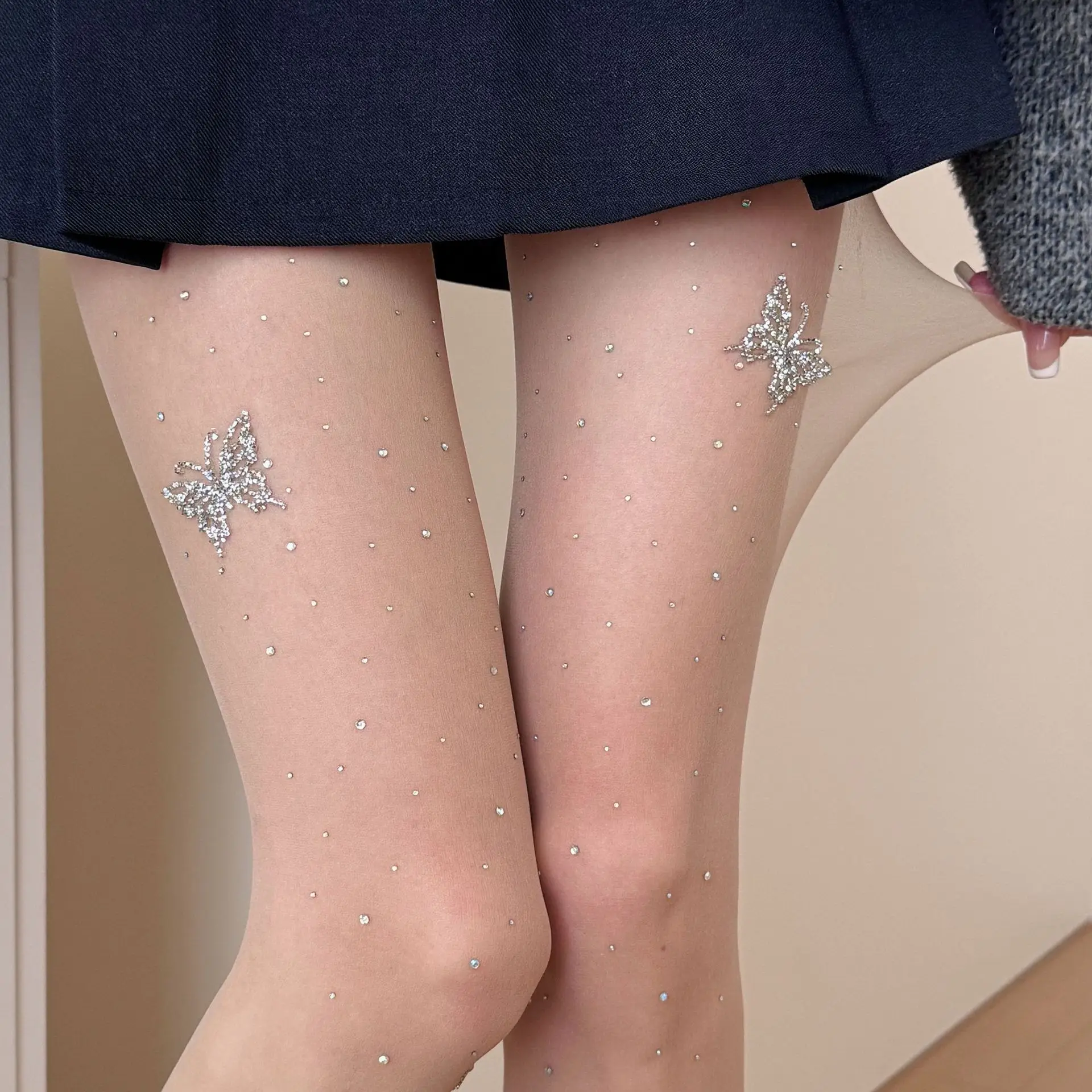 

Sweet Rhinestone Butterfly Thin Stockings Sexy Korean Fashion Ins Style Pantyhose Women Summer Skirts Jk Accessories