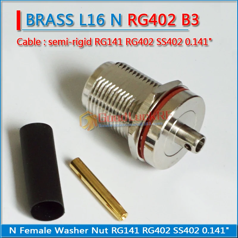 

L16 N Female O-ring Bulkhead Panel Mount Nut Plug Solder semi-rigid RG141 RG402 SS402 0.141" Cable Brass RF Connector Adapter