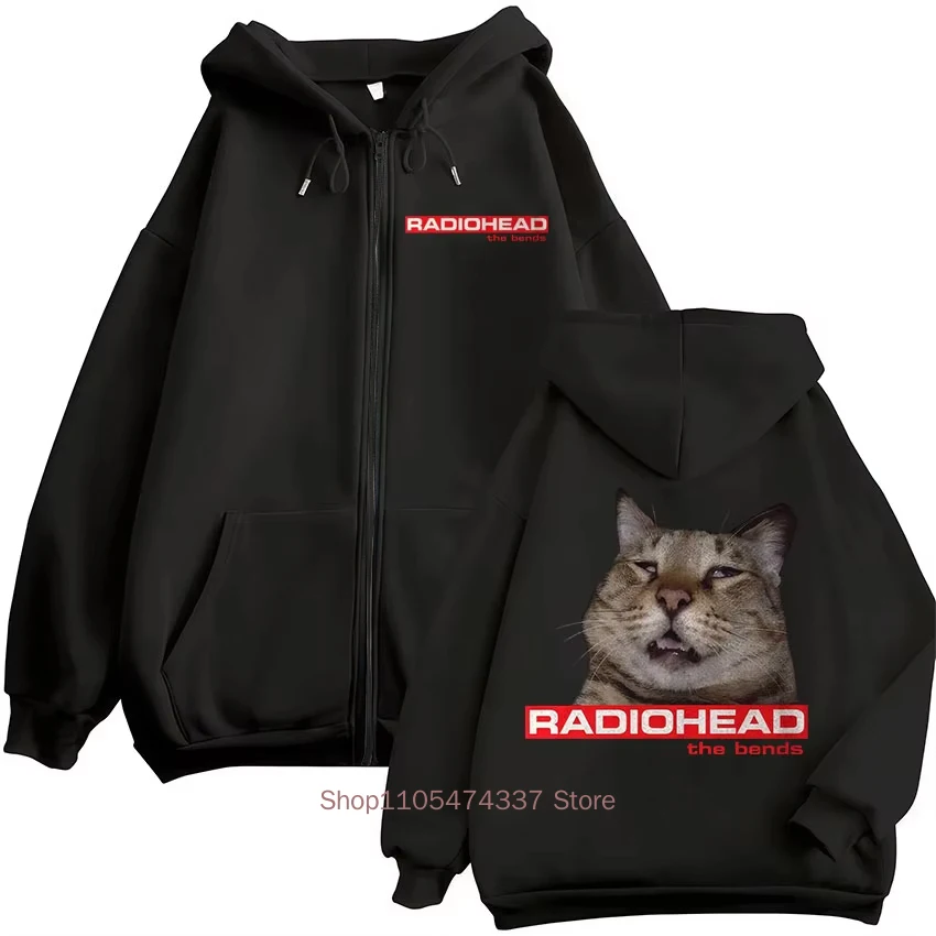 Funny Cat Pattern Print Zipper Hoodies Autumn Winter Casual Fashion Streetwear Y2K Long Sleeve Fleece Zip-up Sweatshirts