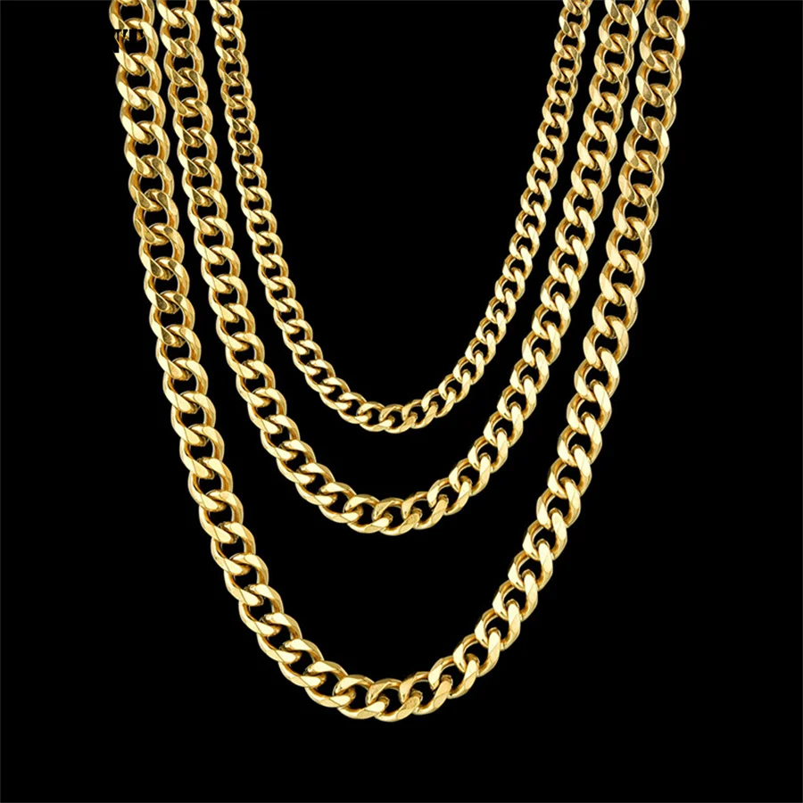 3mm 6mm Wide Stainless Steel Chain Cuban Link Chains Chokers Necklace For Mens Jewelry Silver Plated Solid Metal Fashion Jewelry
