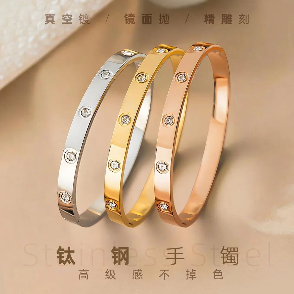 

Minimalist Stainless Steel Cuff Bangle Gold Silver Waterproof Zircon Bracelet for Women Men Fashion Jewelry Gift