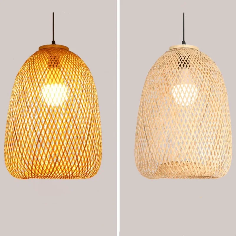 New Chinese Style Natural Wicker Bamboo Pendant Lamp Bamboo Woven Art Lantern Chandelier Creative Restaurant Tatami Teahouse