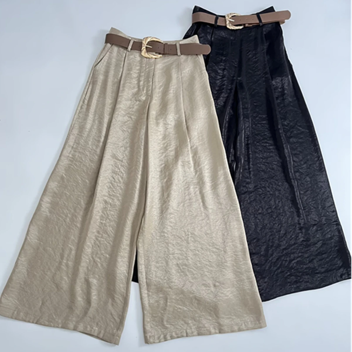 

Dave&Di French Minimalist Lazy Texture Wide-leg Pants With Belt Summer Loose Trousers Pants Women