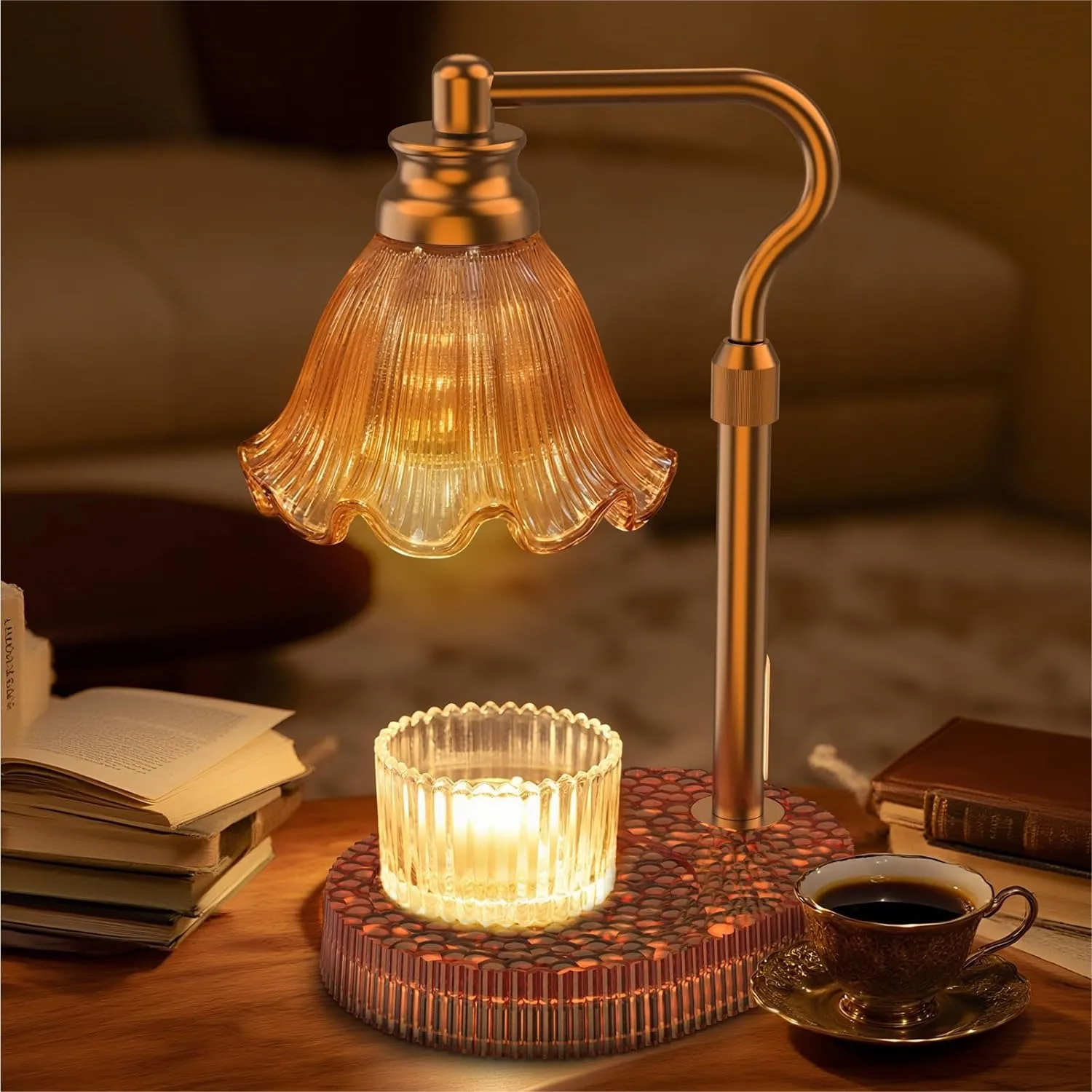 

Candle Warmer Lamp With Adjustable Height Flameless 4-Level Dimmable Wax Warmer Timer For Home Decor