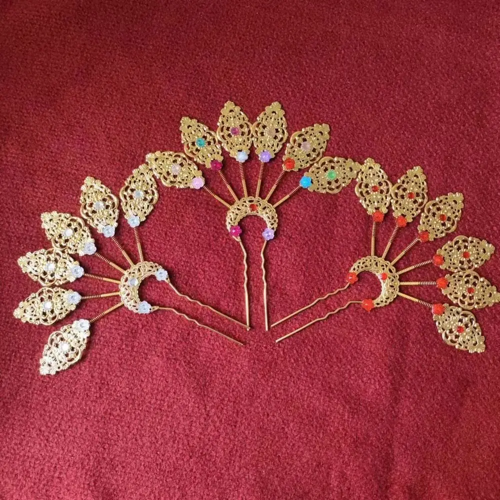 الذهب التايلاندية أوراق معدنية دبوس الشعر زهرة حجر الراين على شكل حرف U شوكة الشعر أغطية الرأس كريستال العرقية نمط إكسسوارات الشعر مهرجان #1