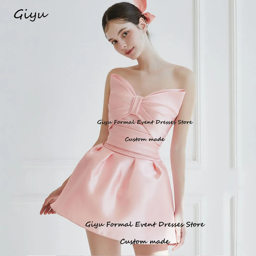 

Giyu A-line Pink Prom Dress Mini-Length Above Knee Bow Birthday Party Dress Sleeveless Wedding Dress Photoshoot