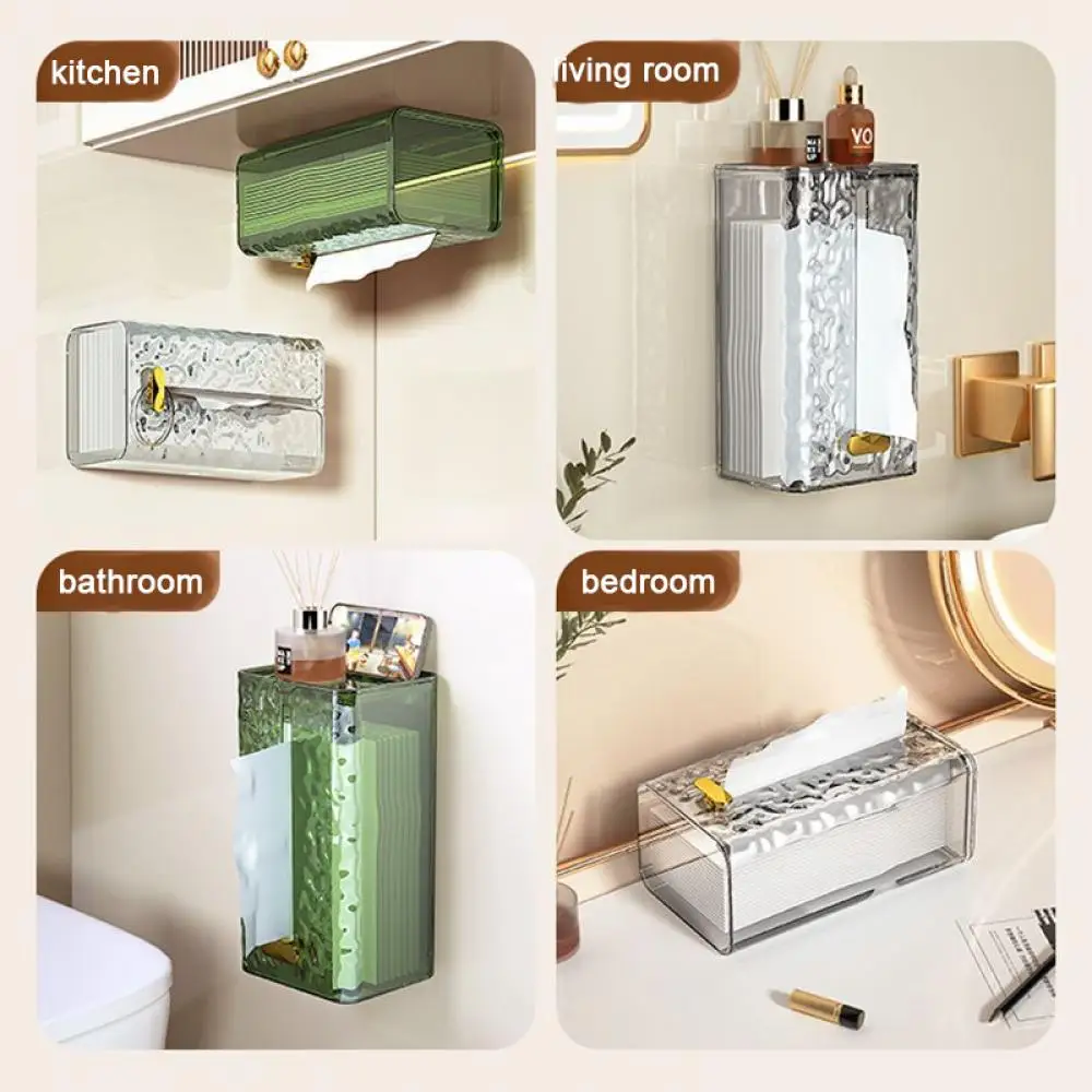 Transparent  Tissue Box Rectangular Tissue Storage Box Bathroom Wall Mounted Toilet Paper Case Desktop Napkin Box