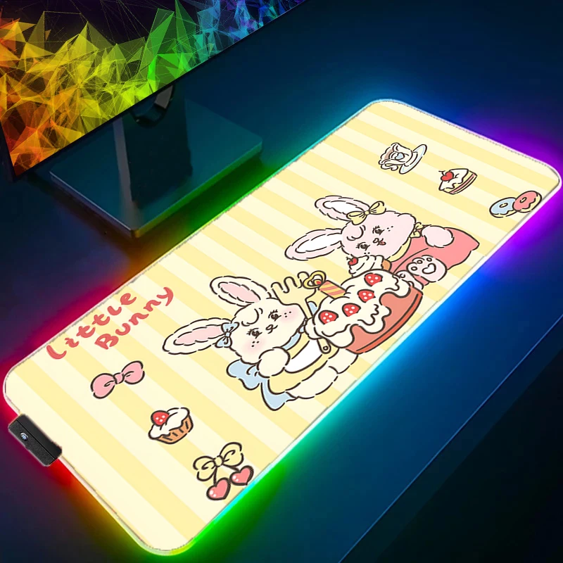 RGB LED Mousepad Rubber Mouse Pad Gaming Bunny Rabbit Accessories PC Gamer Cabinet Carpets Office Computer Desk Mat Keyboard Pad