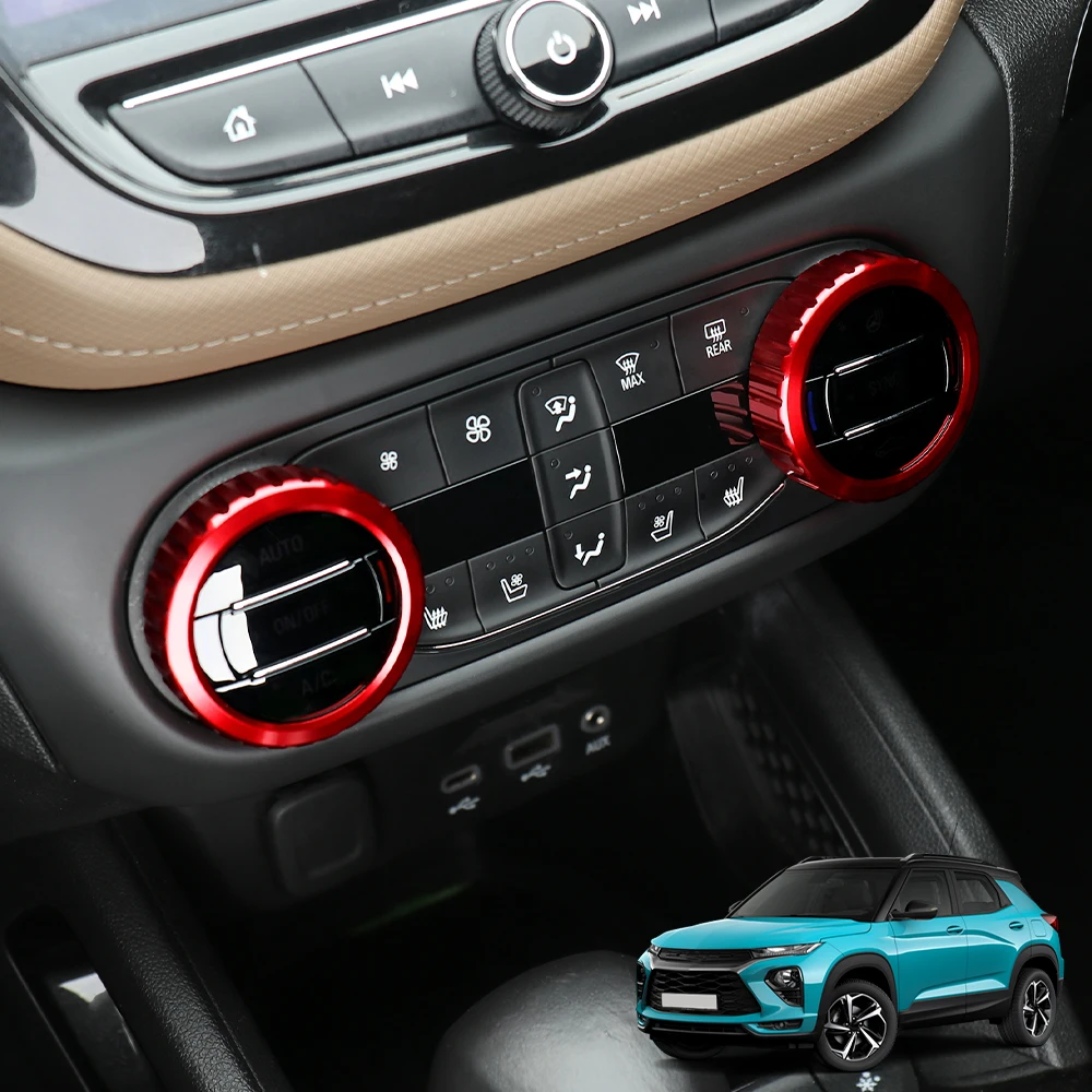 

For Chevrolet Trailblazer 2021-2025 2pcs Aluminum Red Blue Black Air Conditioner Knob Trim Ring Control Adjust Button Cover