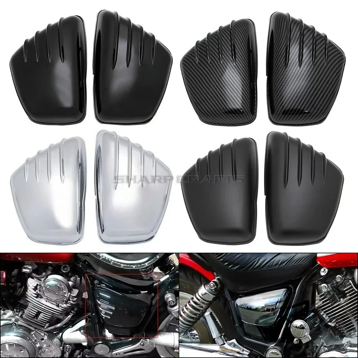 2x Motorcycle Hollow Stripe Design Fairing Side Battery Covers For Yamaha Virago XV 700 750 1000 1100 XV700 XV750 XV1000 XV1100