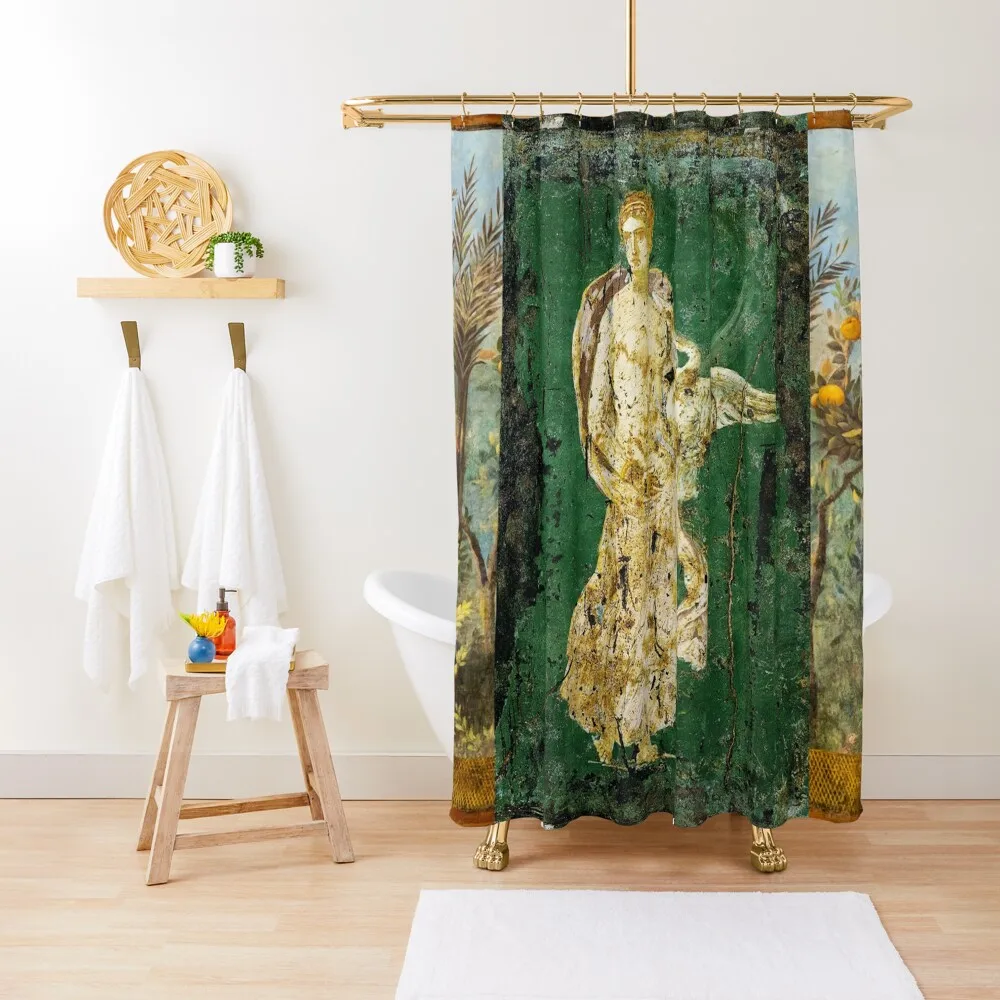 LEDA WITH SWAN ,POMPEII ,ANTIQUE ROMAN WALL PAINTINGS Flower Garden Flying Birds ,Quince and Apple Trees Shower Curtain