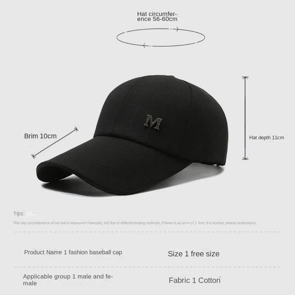 Breathable Hip Hop Gorras Cap Letter M Embroidery Baseball Cap Outdoor Sports Cotton Sunscreen Cap Trucker Cap Dad Hats