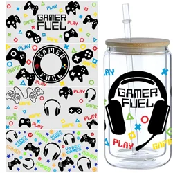 5 Sheets Gaming UV DTF Cup Stickers, Glass DTF Transfer Stickers,Waterproof Game Controller Wipe Transfers for 16 oz Glass,Mugs,