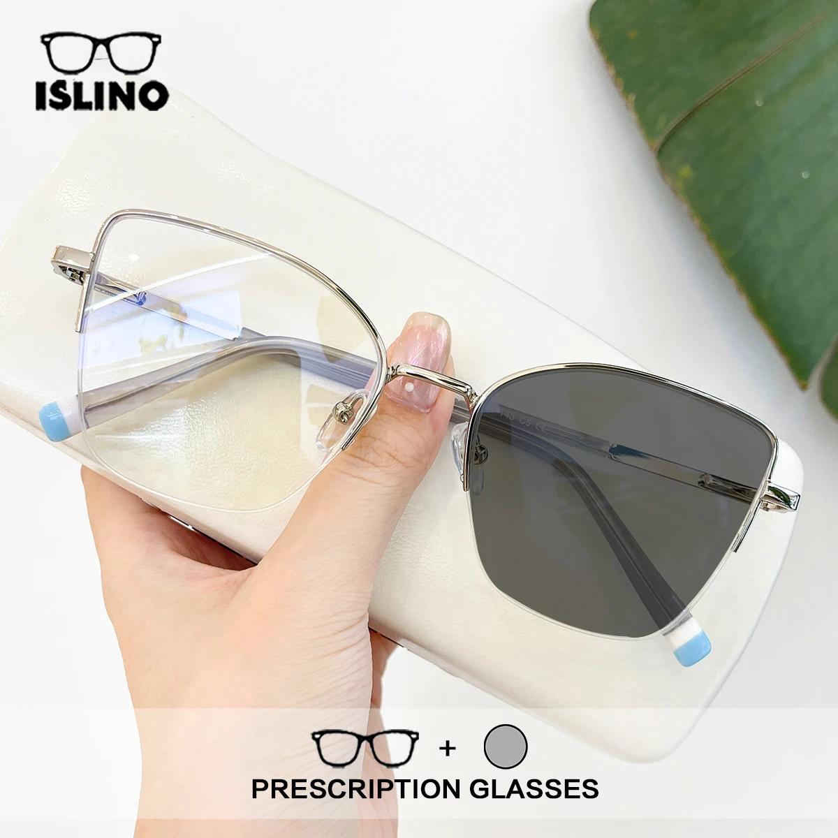 ISLINO Reading Glasses Fashionable Half-Frame Alloy Anti-Blue Light Ultra-Light Women's Slimming Prescription Myopia Glasses