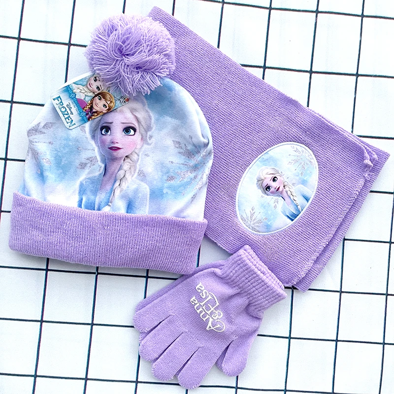 Children's Hat New Fall Winter ELSA Cartoon Hat Scarf Gloves 3pcs Kids Toddler Girl Hat and Scarf Set Outdoor Accessories