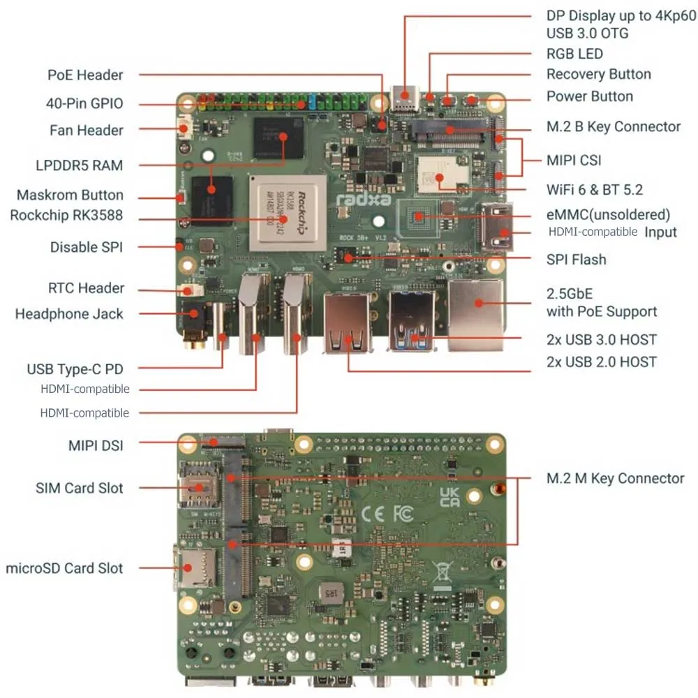 Radxa ROCK 5B+ Rockchip RK3588 8GB 16GB 24GB 32GB RAM opcional