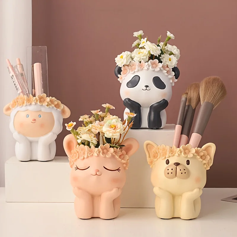 Cute Animal Shape Multifunctional Desktop Organizer Pen Holder Office Supplies Decorative Desk Accessories