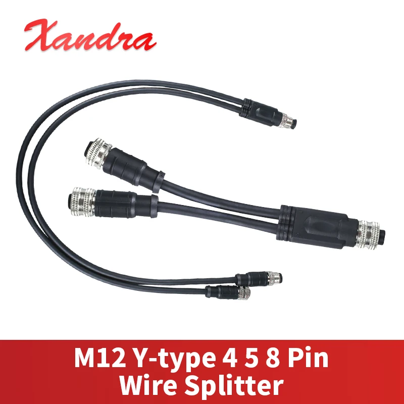 M12 4Pin 5Pin 8Pin Y Type Splitter Cable Sensor Connector IP67 Waterproof Shielded 22AWG 250V for PLC Encoder Proximity Switch