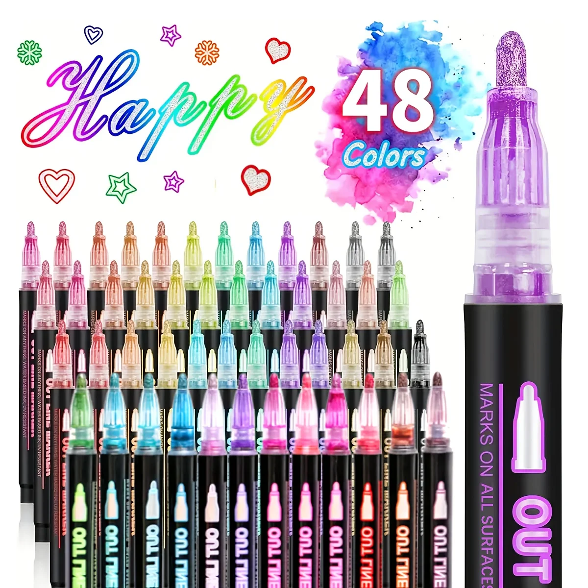 

8/12/24/36/48 Colors Double Line Outline Art Pen Marker Pen Metallic Glitter Art Marker for Diary Poster Christmas Card Drawing