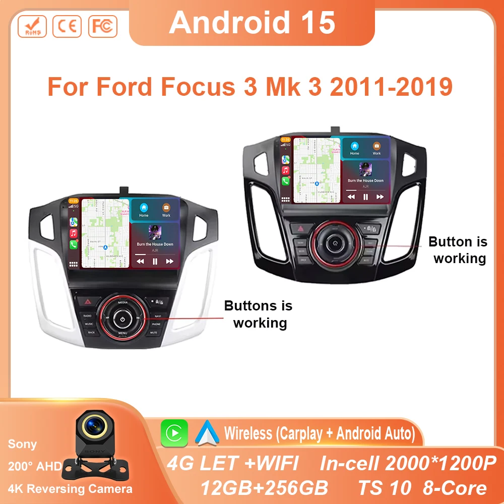 Unidad principal Multimedia Android 15 para Ford Focus 3 Mk 3 2011 2012 2013 2014 2015-2019 reproductor de coche GPS estéreo navegación Auto Radio