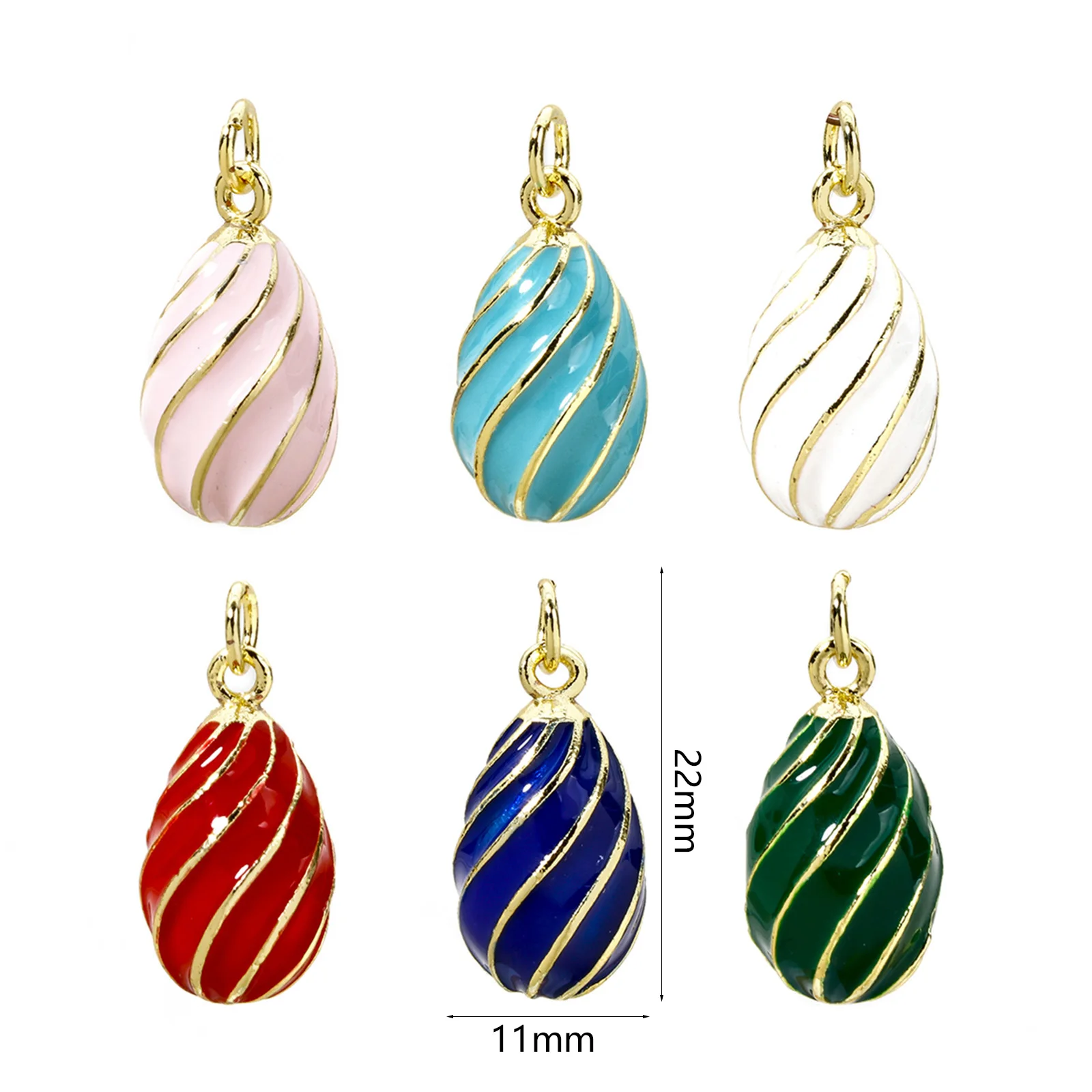 1pc New Brass Easter Day Charms Gold Color Egg Spiral Multicolor Enamel Pendant DIY Necklace Women Jewelry Findings 22mm x 11mm